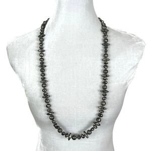 Green and Black Beaded Gold Tone Long Necklace